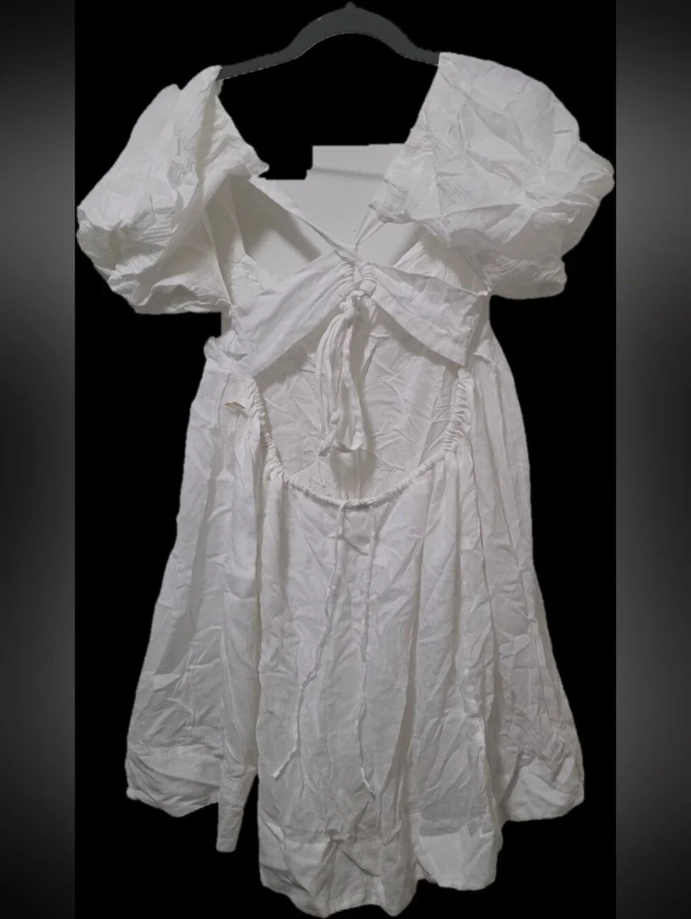 Free People White Puff Sleeve Square Neck Mini Dress